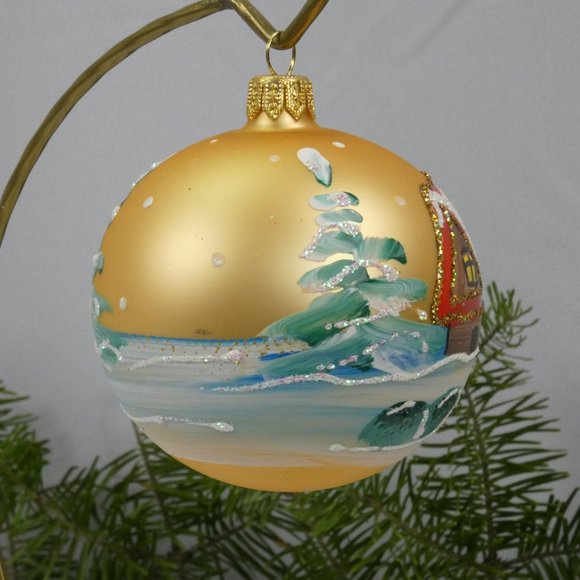 Winter Village Hand Decorated Christmas Ornament 3" Blown Glass Ball**SET OF 6** - Picture 5 of 7